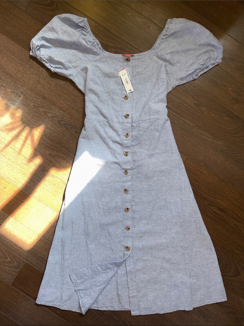 Joe Fresh NWT Linen-Blend Button-Front Puff Sleeve Midi Dress Size M